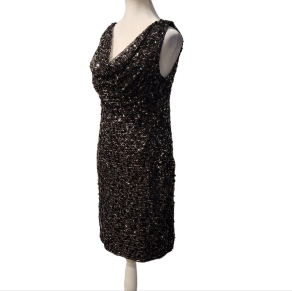 Calvin Klein Gun Metal Silver Sequins Dress with Cowl Neck Detail - Picture 3 of 5